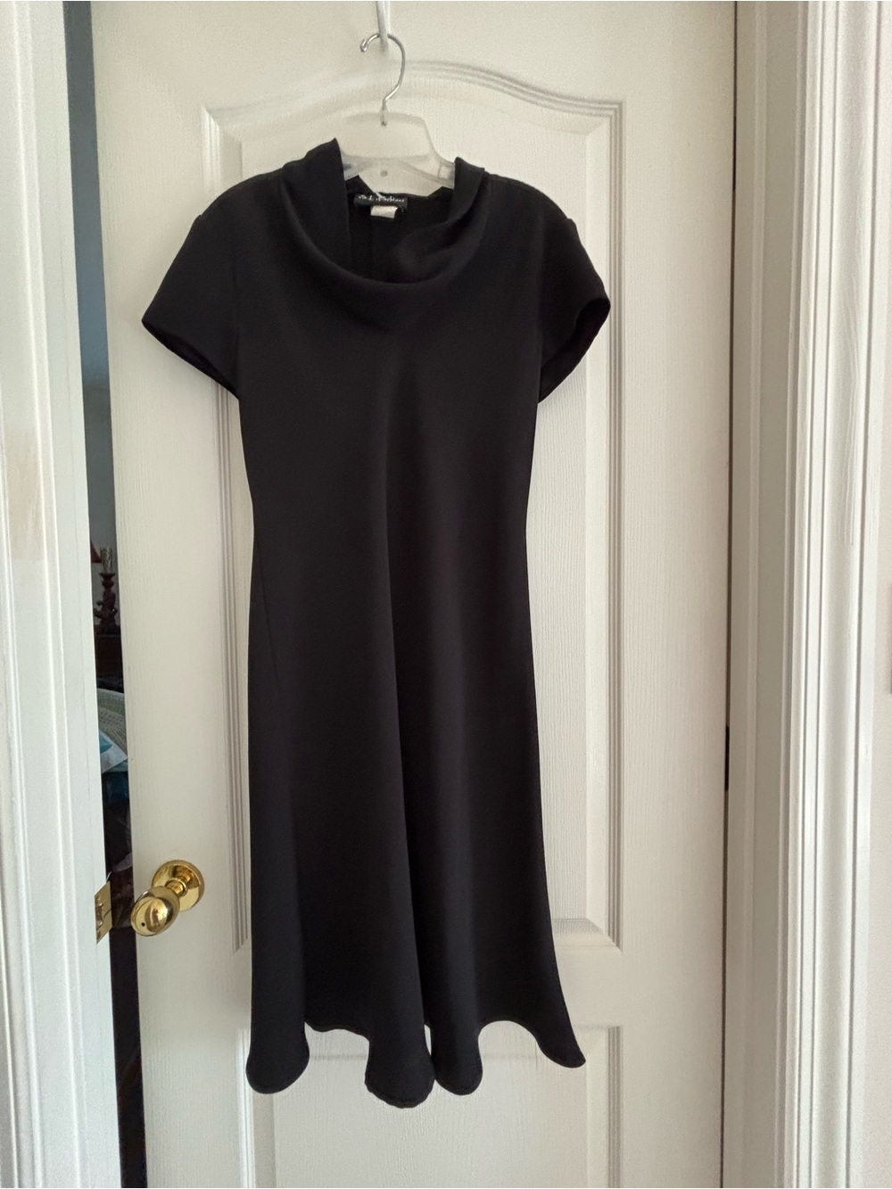 S.L. Fashions sz 10 vintage 90’s Black Cowl Neck Midi Dress minimalist classic - Picture 2 of 12